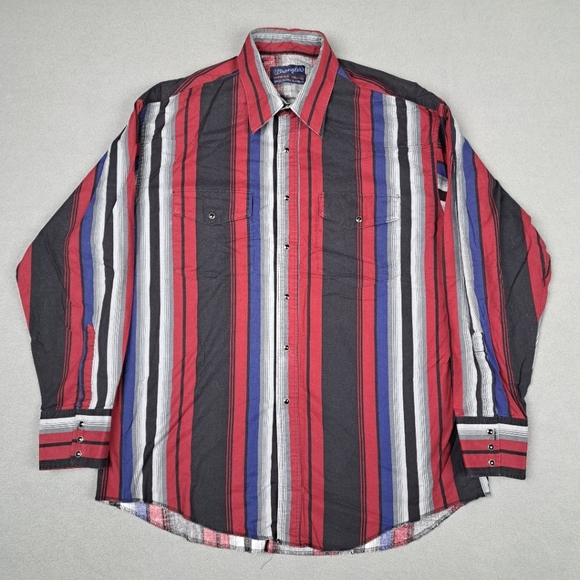Vintage Wrangler Shirt Mens XL Striped Pearl Snap Western Long Tail Cowboy Rodeo - Picture 1 of 11